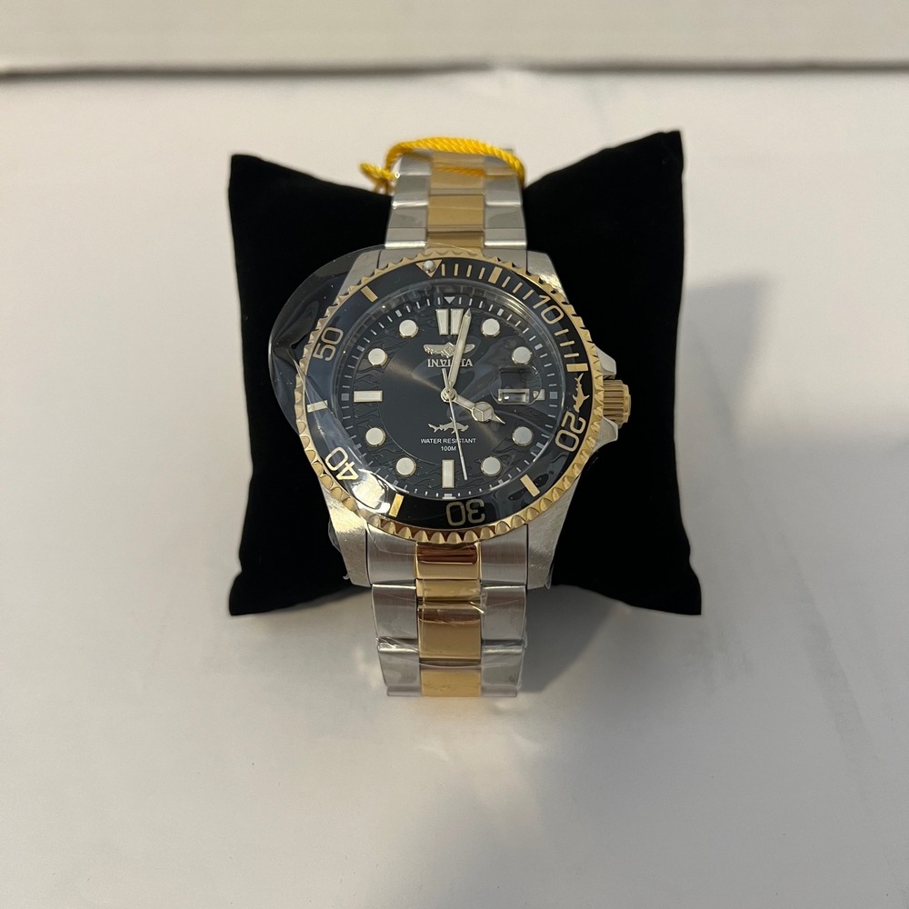 Invicta Pro Diver Mens Two Tone Stainless Steel Black Dial Watch NEW